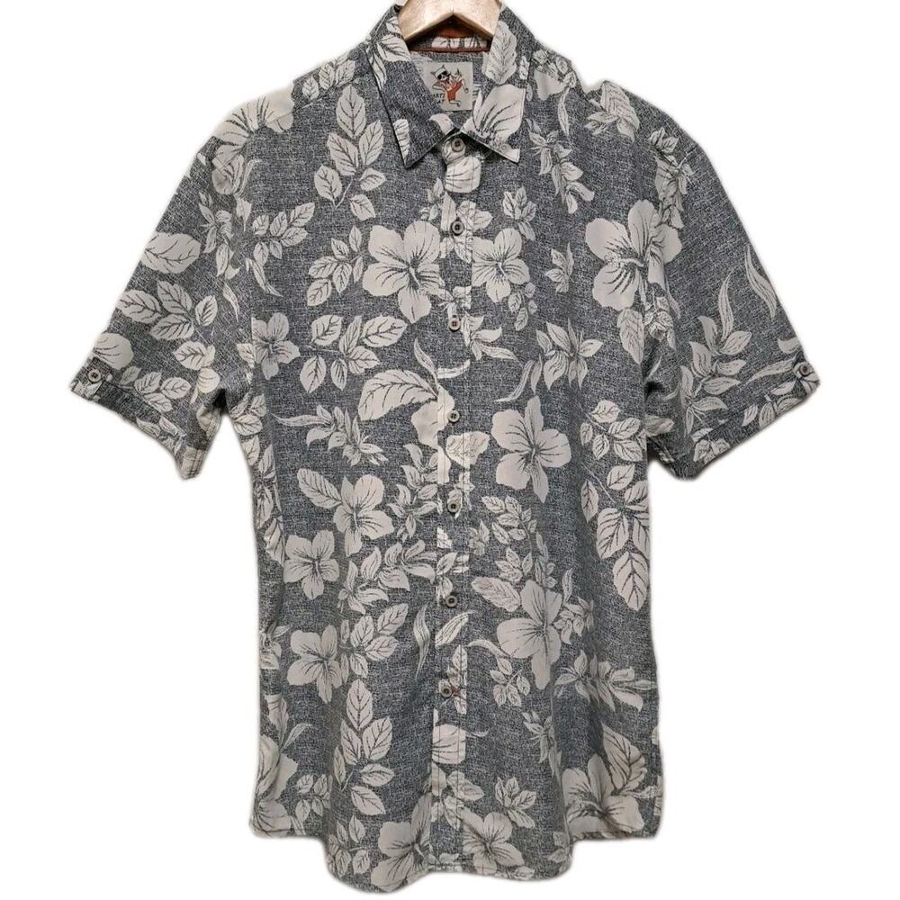 Marti Kat Shirt Mens XL Blue White Floral Hawaiian Print Short Sleeve Button Up